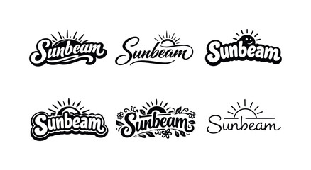 Creative Lettering Variations. Sunbeam. Set lettering. harmonious lettering variations of the same emblematic concept, each with different artistic