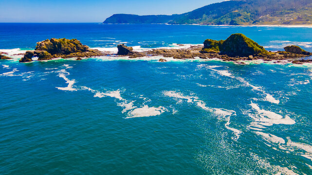 Farell&oacute;n, spectacular view of southern Chile from the drone, Patagonia incredible colors between the ocean, the sea foam and the rock copia