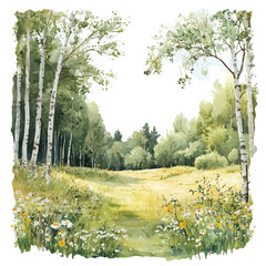 Spring In A Forest Glade, playful watercolor vector depicting lively antics and expressive gestures, isolated on a white background. © zenvor