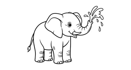 Fototapeta premium Cute cartoon elephant spraying water from its trunk, perfect for coloring pages