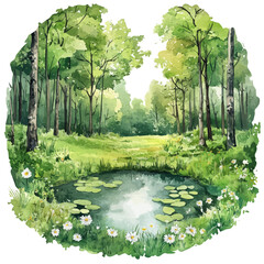 watercolor of Spring In A Forest Glade vector painting, isolated on a white background. © zenvor