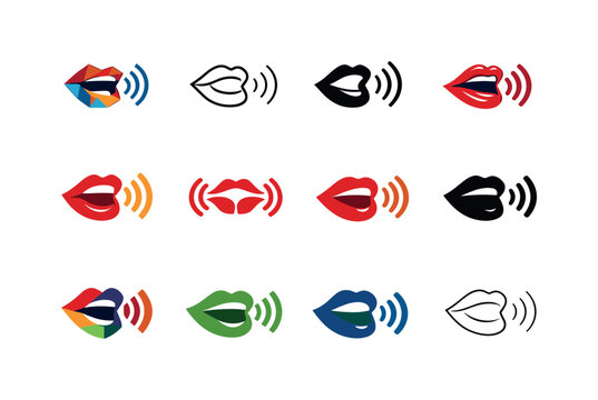 Oral Tradition Icons. Oral traditions. Icon set. Set Logo of Oral traditions: speaking mouth with sound waves. harmonious logo variations of the same