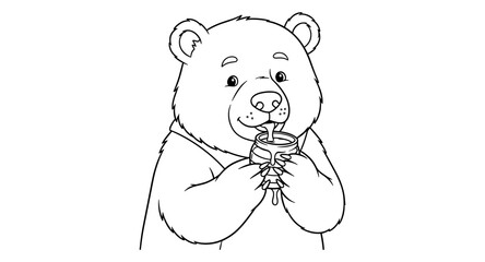 Cute cartoon bear enjoying a jar of sweet honey with dripping goodness