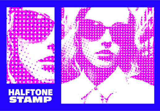 Magenta And Violet Halftone Stamp Photo Effect