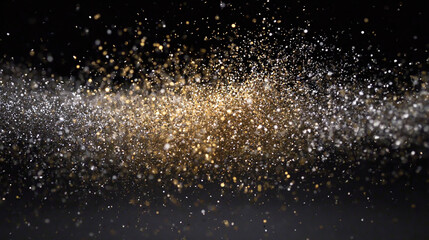 Obraz premium A vibrant explosion of gold and silver glitter on a black background