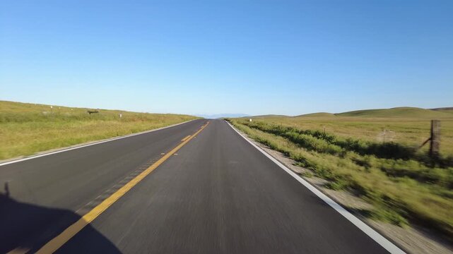 Carrizo Plain Highway 58 East Grassy Hills Sunset 05 Front View Driving Plates California USA