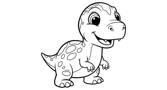 Cute cartoon baby dinosaur outline for coloring, happy and friendly T-Rex character