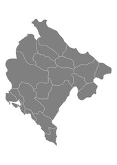 Montenegro Map Vector with States and Provinces High Detailed Grey Silhouette on Transparent Background Isolated Administrative Divisions Geography Illustration for Business Infographics and Clip Art