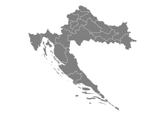 Obraz premium Croatia Map Vector with States and Provinces High Detailed Grey Silhouette on Transparent Background Isolated Administrative Divisions Geography Illustration for Business Infographics and Clip Art