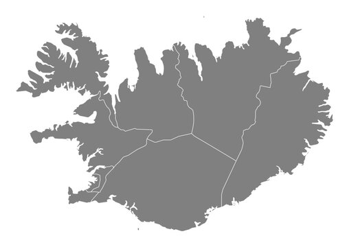 Iceland Map Vector with States and Provinces High Detailed Grey Silhouette on Transparent Background Isolated Administrative Divisions Geography Illustration for Business Infographics and Clip Art
