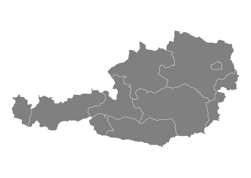 Austria Map Vector with States and Provinces High Detailed Grey Silhouette on Transparent Background Isolated Administrative Divisions Geography Illustration for Business Infographics and Clip Art