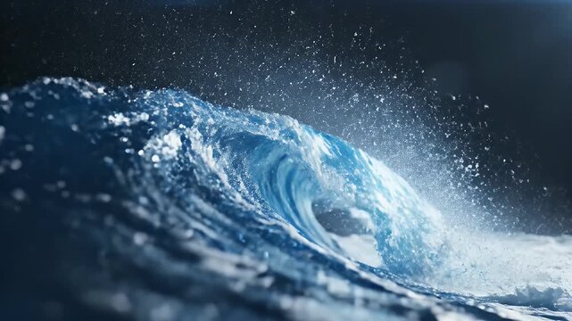Stunning ocean wave crashing with power and beauty against dark background.