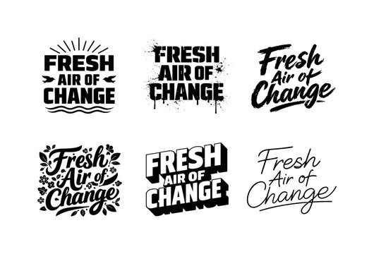 Fresh Air Lettering Grid. Fresh Air of Change Lettering. Set lettering. harmonious lettering variations of the same emblematic concept, each with different