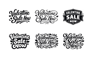 Obraz premium Valentine Sale Lettering Variations. Valentine Sale Now. Set lettering. harmonious lettering variations of the same emblematic concept, each with different