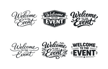 Fototapeta premium Harmonious Lettering Styles. Event welcome sign lettering. Set lettering. harmonious lettering variations of the same emblematic concept, each with different