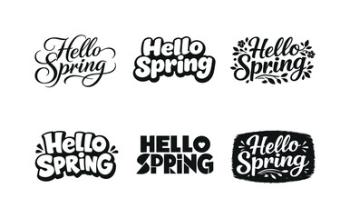 Obraz premium Spring Lettering Variations. Spring greeting card. Set lettering. harmonious lettering variations of the same emblematic concept, each with different artistic