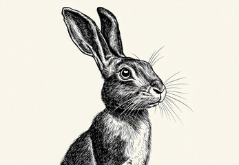 Obraz premium Hare, rabbit, sketch. Vintage retro print, wild hare, farm rabbit sketch ink pencil style drawing, linear drawing, engrave old school. Sketch artwork silhouette wild hare, farm rabbit. Illustration