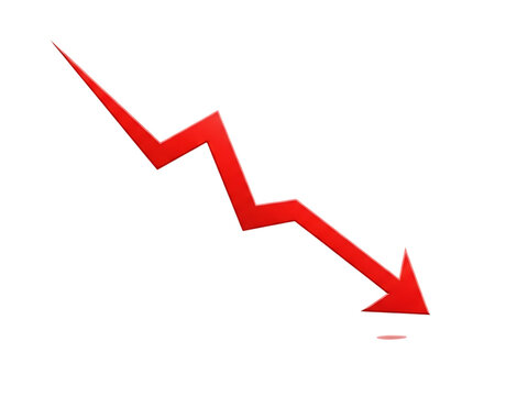 Red downward zigzag arrow trend isolated on a transparent background