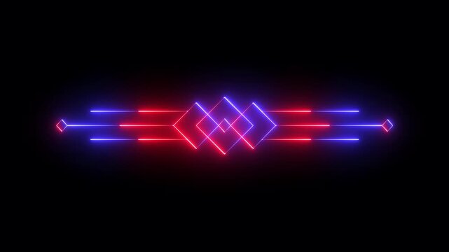 glowing neon deco divider header icon isolated on black background. deco divider icon animation. 4k video.