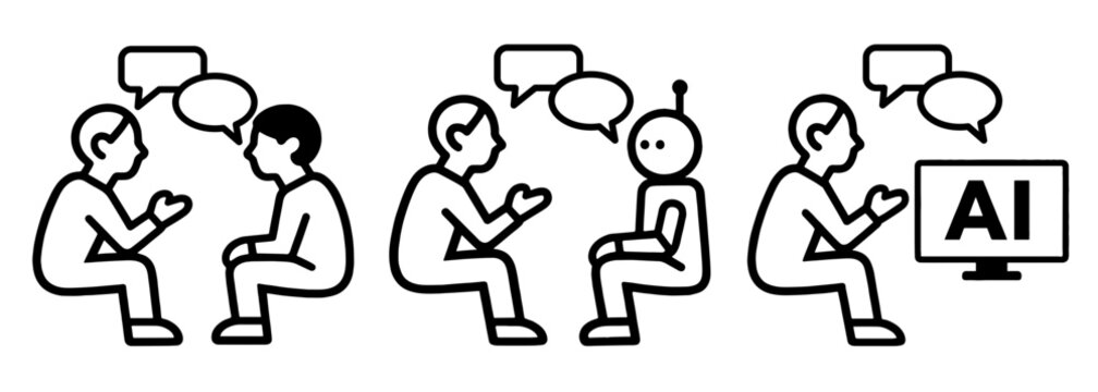 相談相手の変化を表した3コマのピクトグラム、Three-panel pictogram showing changes in consultation partners
