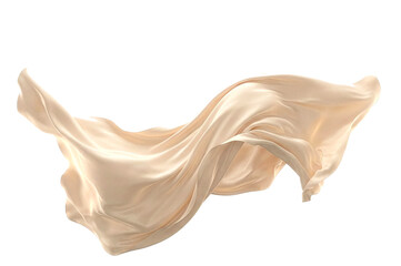 優雅に舞うベージュの布地 白背景に広がる柔らかなドレープ