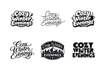 Obraz premium Artistic Lettering Styles. Cozy winter evenings. Set lettering. harmonious lettering variations of the same emblematic concept, each with different artistic