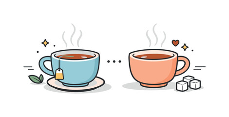 Obraz premium Cozy Tea Break. Cozy tea break. Stoneware tea cups placed side by side, soft shadows and simple details conveying comfort, balance, and quiet conversation.