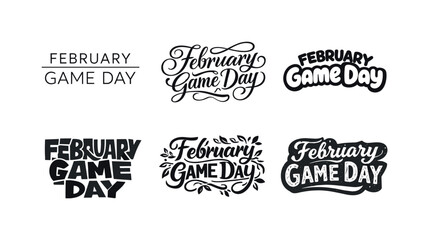 Fototapeta premium Creative Lettering Grid. February Game Day vibes. Set lettering. harmonious lettering variations of the same emblematic concept, each with different artistic