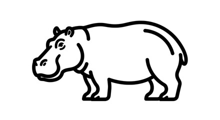 Obraz premium Minimalist black and white line drawing of curious standing hippopotamus
