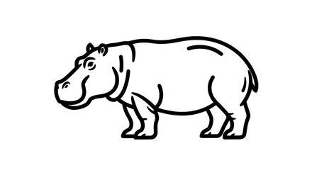 Obraz premium Black white line drawing hippopotamus standing facing left