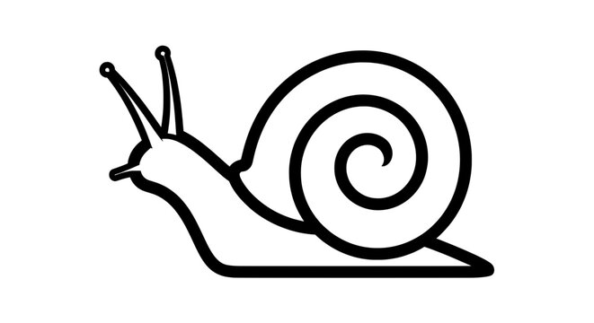 Black and white line drawing of a snail with spiral shell facing left