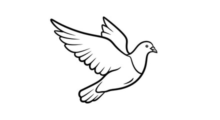 Fototapeta premium Minimalist black line drawing of a dove in graceful flight