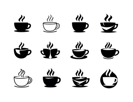 Freelance Logo Variations. Freelancing. Icon set. Set Logo of freelancing: coffee cup with steam. harmonious logo variations of the same emblematic concept,