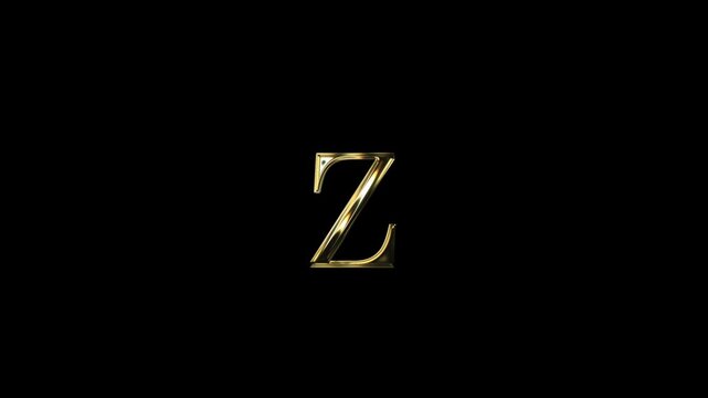 Golden letter Z with alpha channel, English alphabet letters in gold style with a transparent background, ABC