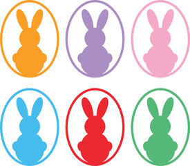 Adobe Rabbit icons, collection, cute bunnies in colorful oval frames isolated on artwork