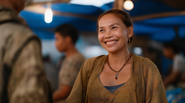 In a community shelter, a cheerful volunteer coordinates fun activities for residents, promoting social interaction and laughter among guests while enhancing the overall atmosphere with enthusiasm