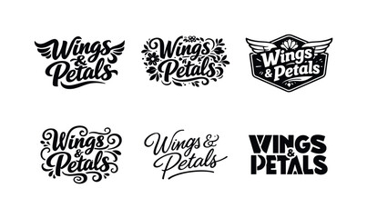 Obraz premium Artistic Lettering Variations. Wings and petals lettering. Set lettering. harmonious lettering variations of the same emblematic concept, each with different