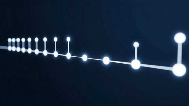 Abstract glowing dots connected by line on dark background digital animation data flow concept video
