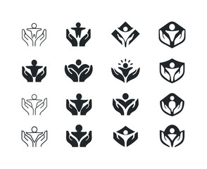Fototapeta premium Poverty Alleviation Icons. Poverty alleviation. Icon set. Set Logo of poverty alleviation: helping hand. harmonious logo variations of the same emblematic