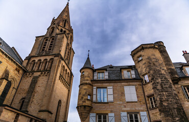 Fototapeta premium Medieval buildings and the Collegiate Church of Saint Martin, Place Charles de Gaulle, in Brive-la-Gaillarde, Corrèze, Nouvelle-Aquitaine, France