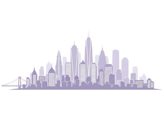Obraz premium Purple city skyline with skyscrapers and bridge isolated on a transparent background