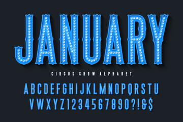 Retro marquee show alphabet design, bright lights LED lamps letters and numbers. © Aleksandr