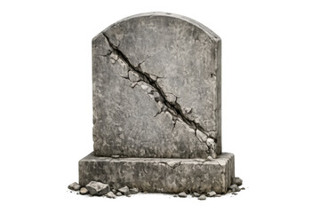 Old cracked tombstone standing in a graveyard, symbolizing death, memory, and ancient history with transparent background