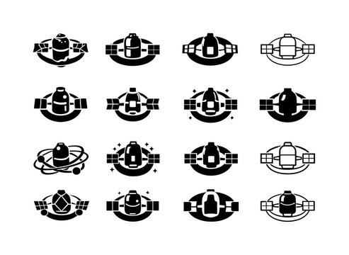 Microgravity Research Icons. microgravity research. Icon set. Set Logo of microgravity research: orbital science module. harmonious logo variations of the same