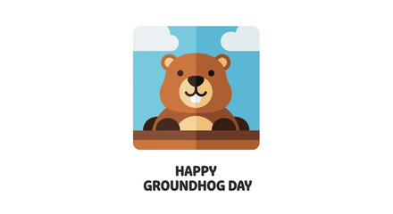 Cartoon Groundhog Emerging from Burrow on Groundhog Day.