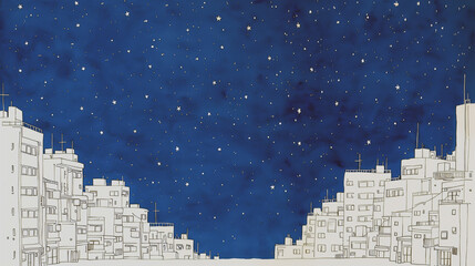 手描き風の街並みイラスト