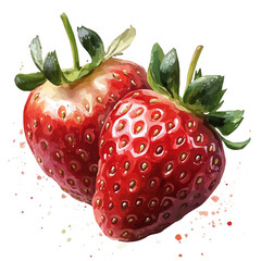 Freshly Picked Strawberries, colorful watercolor painting with bold outlines, isolated on a white background. © zenvor