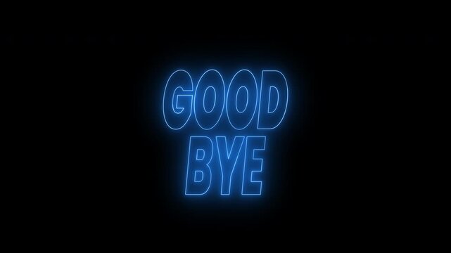 Bright blue neon goodbye text animation. 4k animated typography perfect for farewell party invitations, social media posts, and event promotional materials needing vibrant visual elements. 