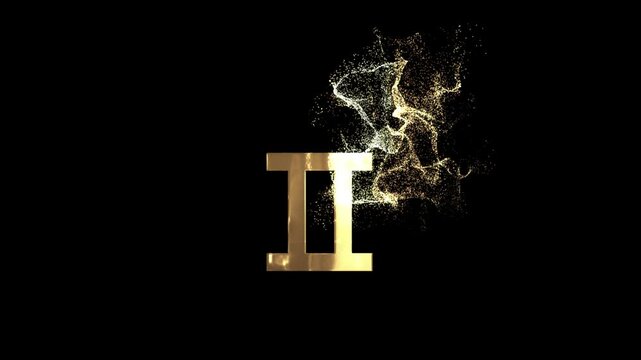 Gemini zodiac sign symbols, horoscope, golden particles alpha channel, zodiac sign with a transparent background