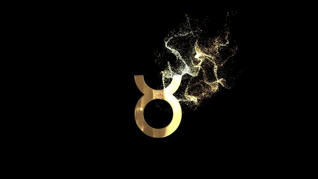 Taurus zodiac sign symbols, horoscope, golden particles alpha channel, zodiac sign with a transparent background